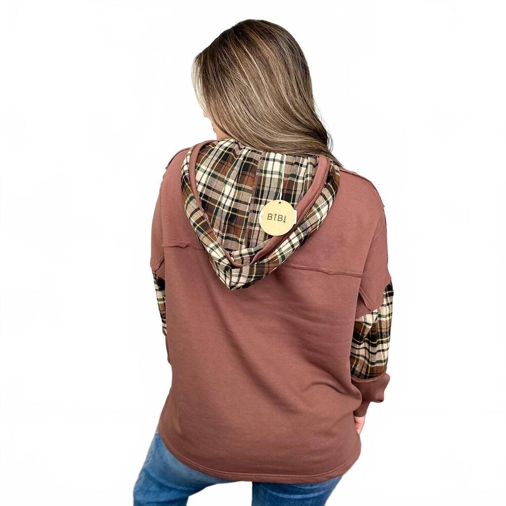 NEW BIBI star memories long sleeve hooded top in brown - Picture 5 of 5